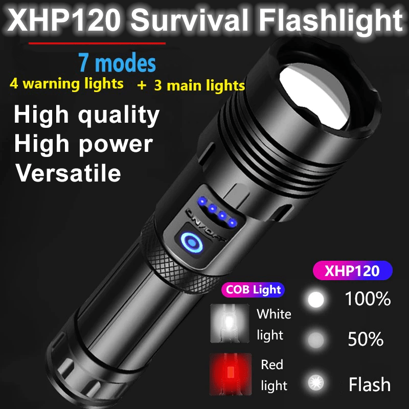 best powerful rechargeable flashlight XHP120, the Best Powerful Survival Flashlight